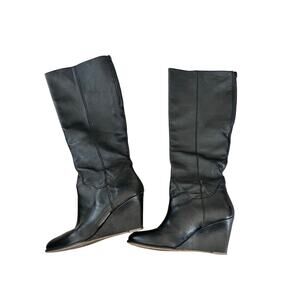 Steve Madden Ellyn Leather Boot, Size 8, Black, Wedge Heel, Zipper, 14" Calf